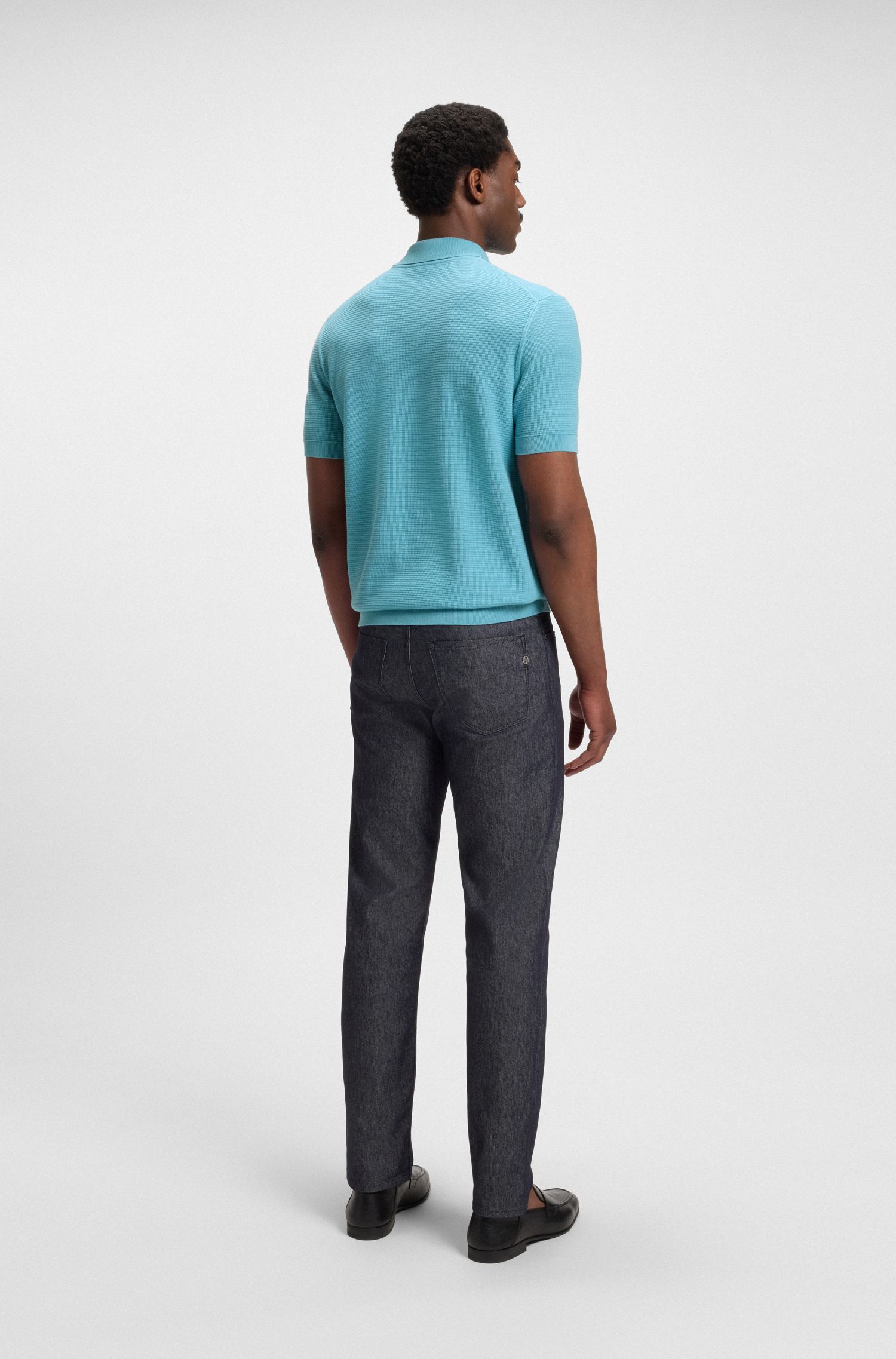 BOSS - Áo polo dệt kim dáng regular fit vải cotton pha