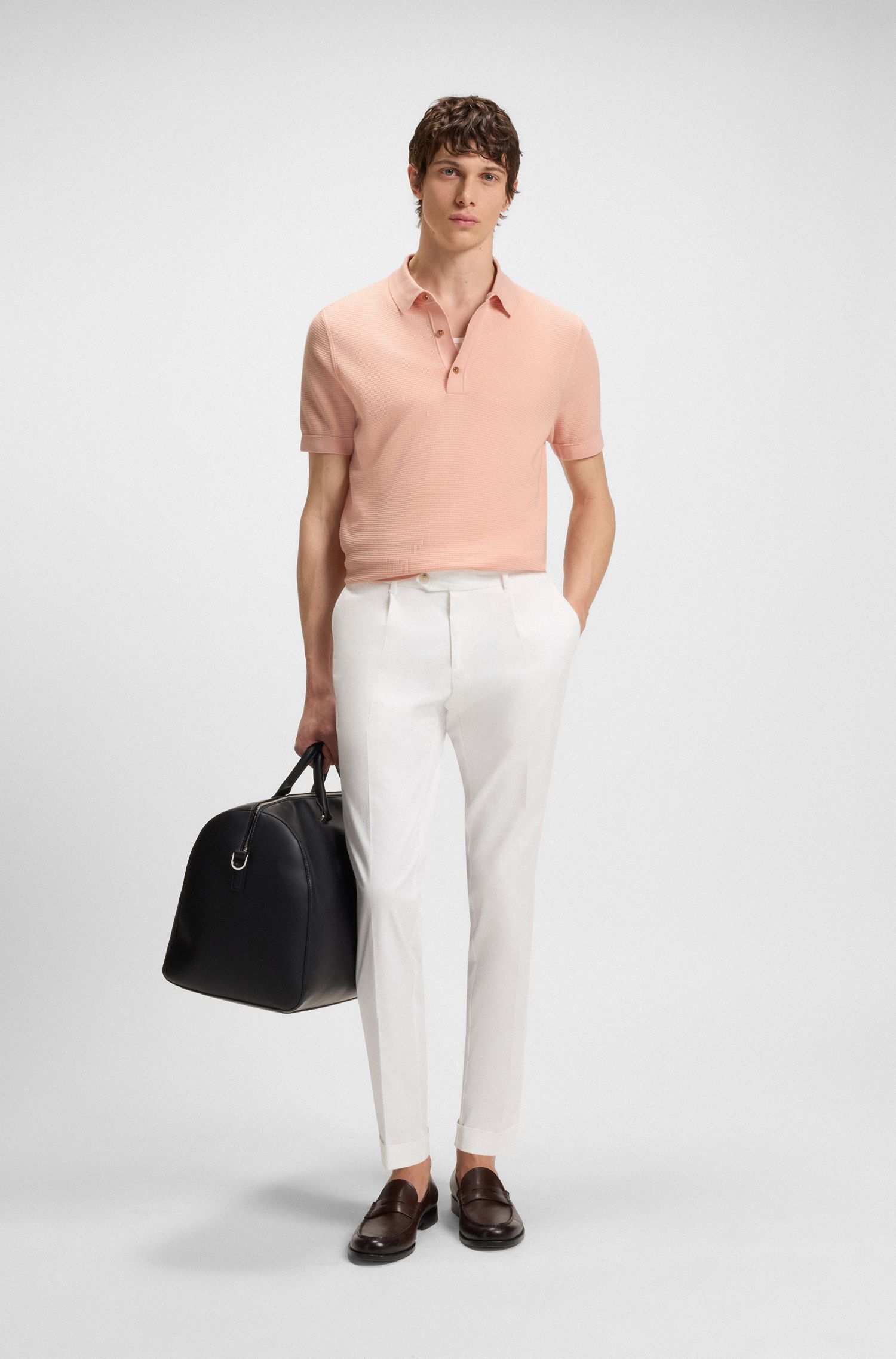 BOSS - Áo polo dệt kim dáng regular fit vải cotton pha