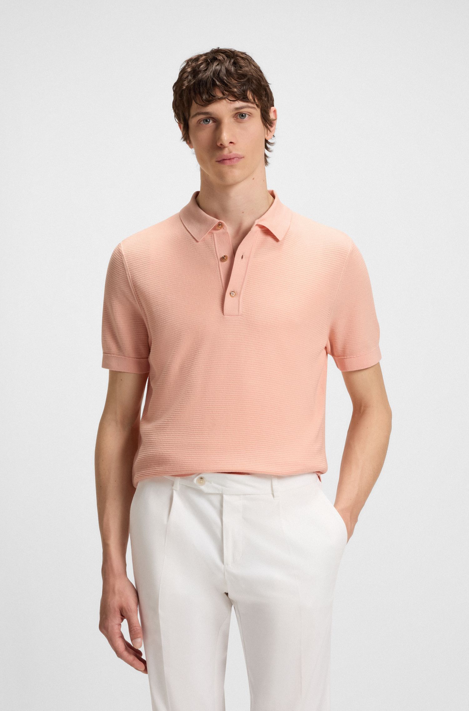 Áo polo dệt kim dáng regular fit vải cotton pha