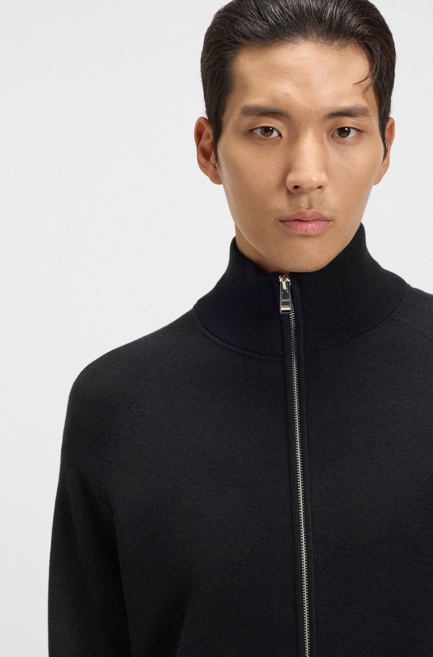 BOSS - Áo cardigan dệt kim kéo khóa H-Idino