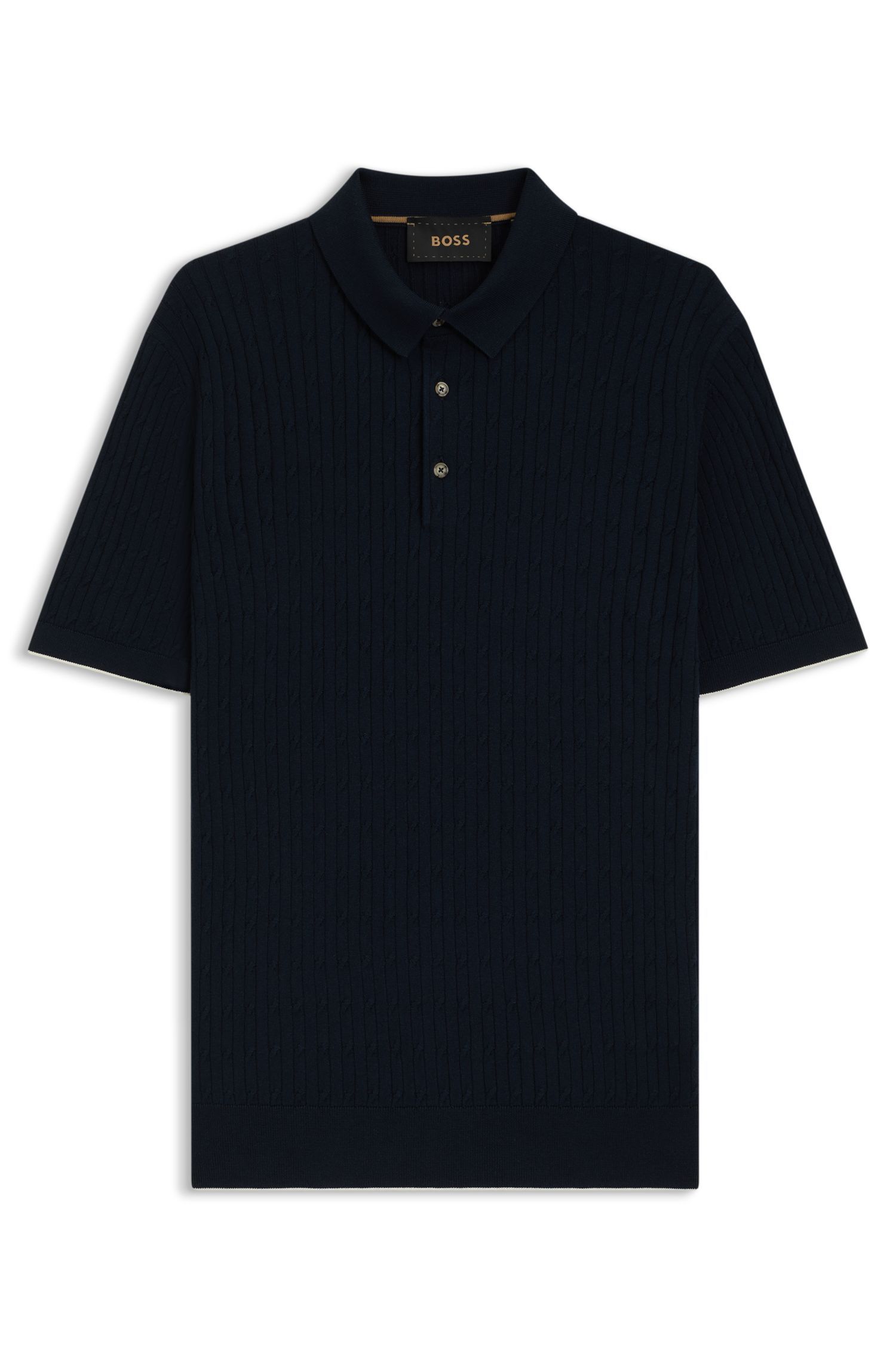 BOSS - Áo polo dệt xoắn thừng vải lụa cotton
