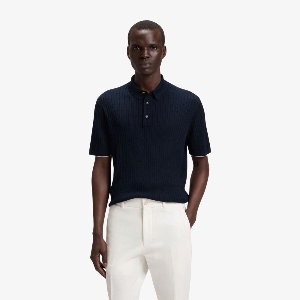 BOSS - Áo polo dệt xoắn thừng vải lụa cotton