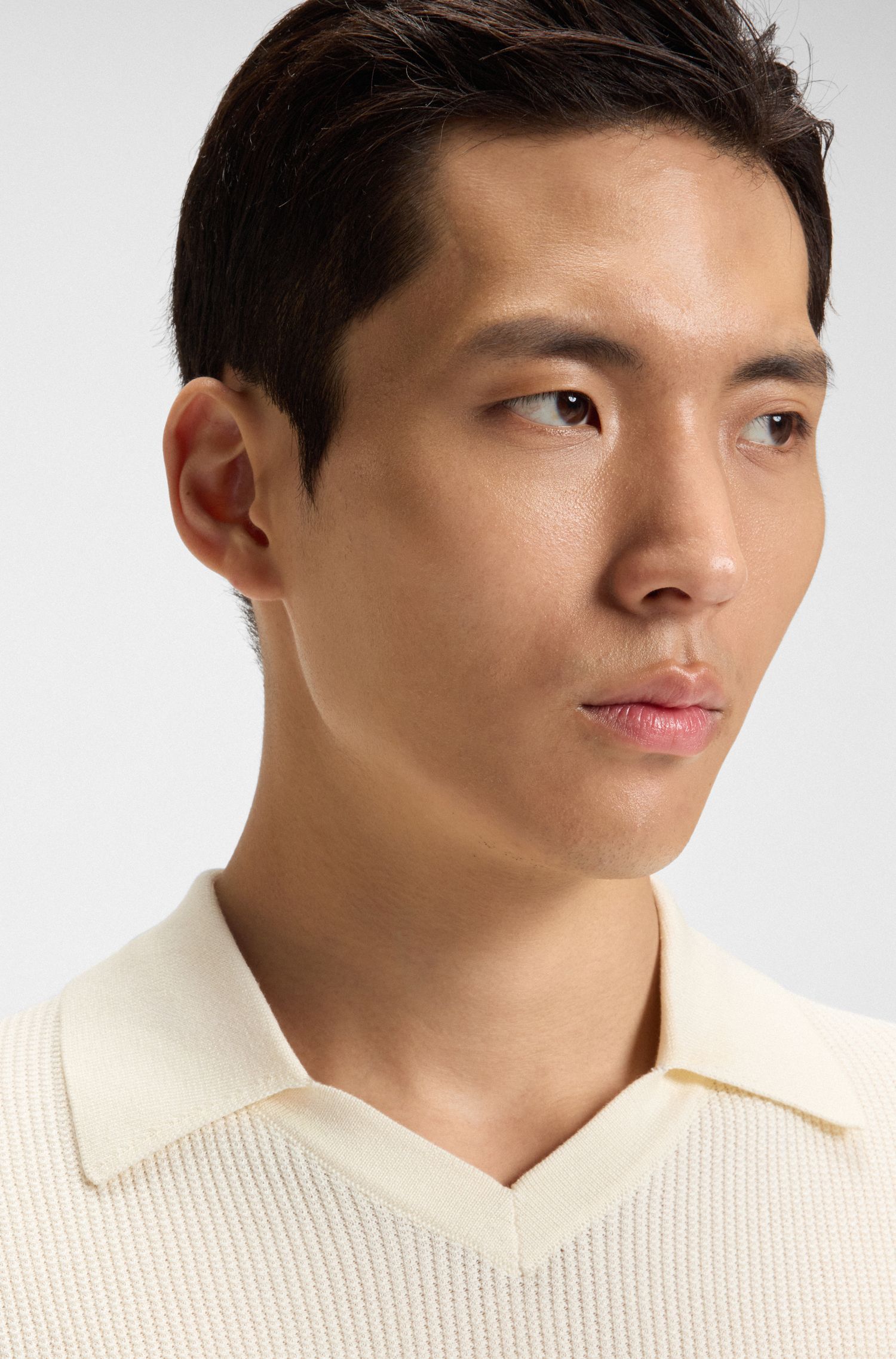 BOSS - Áo polo len vải lụa cotton