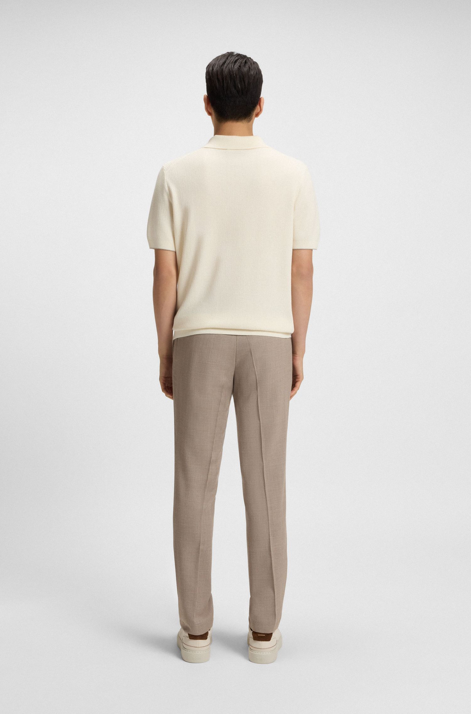 BOSS - Áo polo len vải lụa cotton