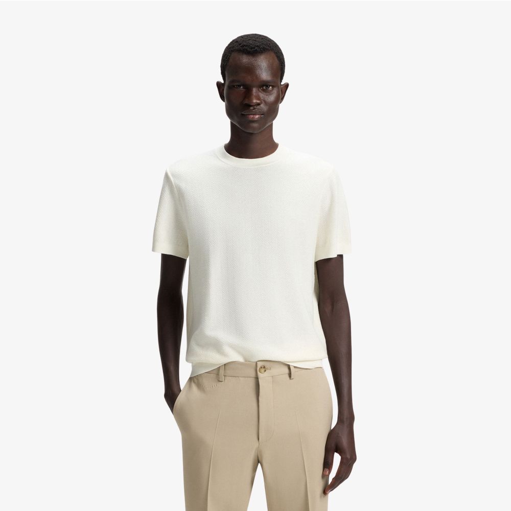 BOSS - Áo len dáng regular fit vải cotton lụa