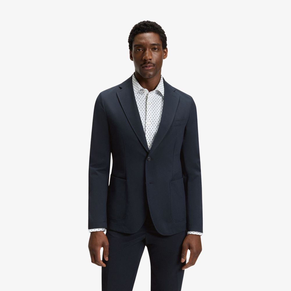 BOSS - Áo blazer dáng slim-fit có thể gấp gọn vải co giãn chống nước