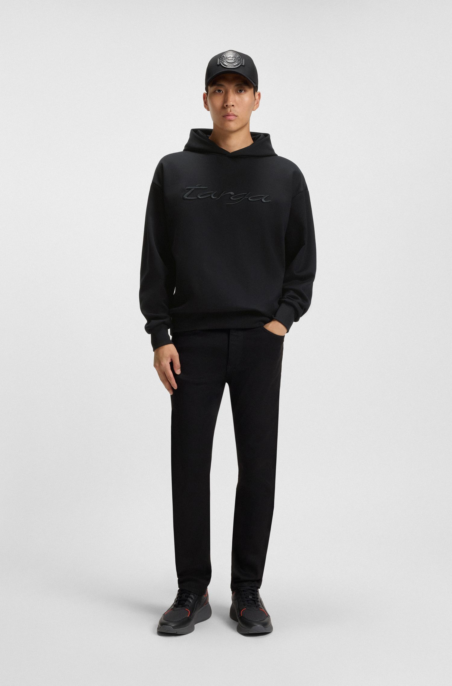BOSS - Áo hoodie Porsche x BOSS vải cotton pha với logo Targa