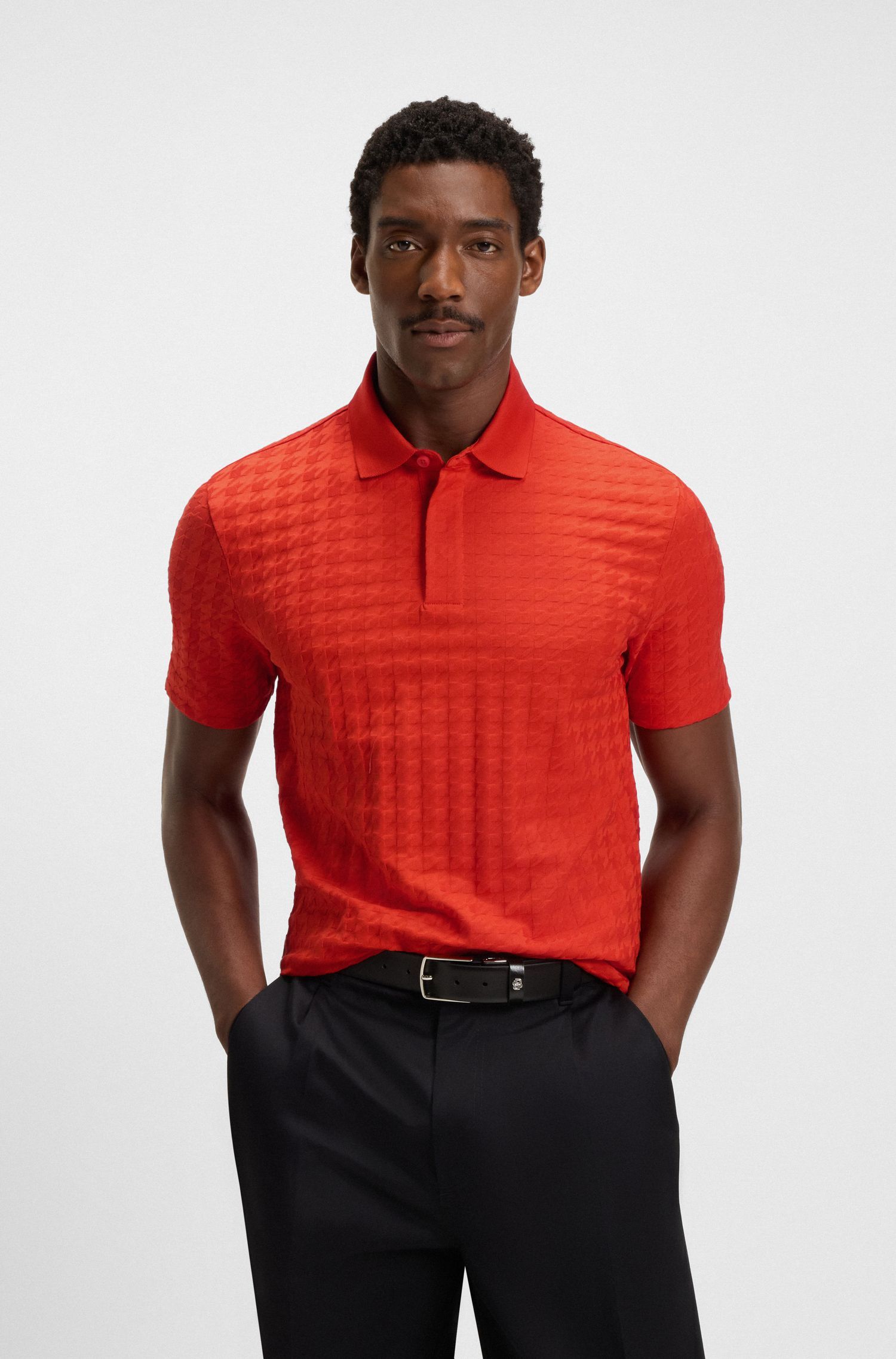 Áo polo Porsche x BOSS vải cotton mercerised jacquard họa tiết nanh sói