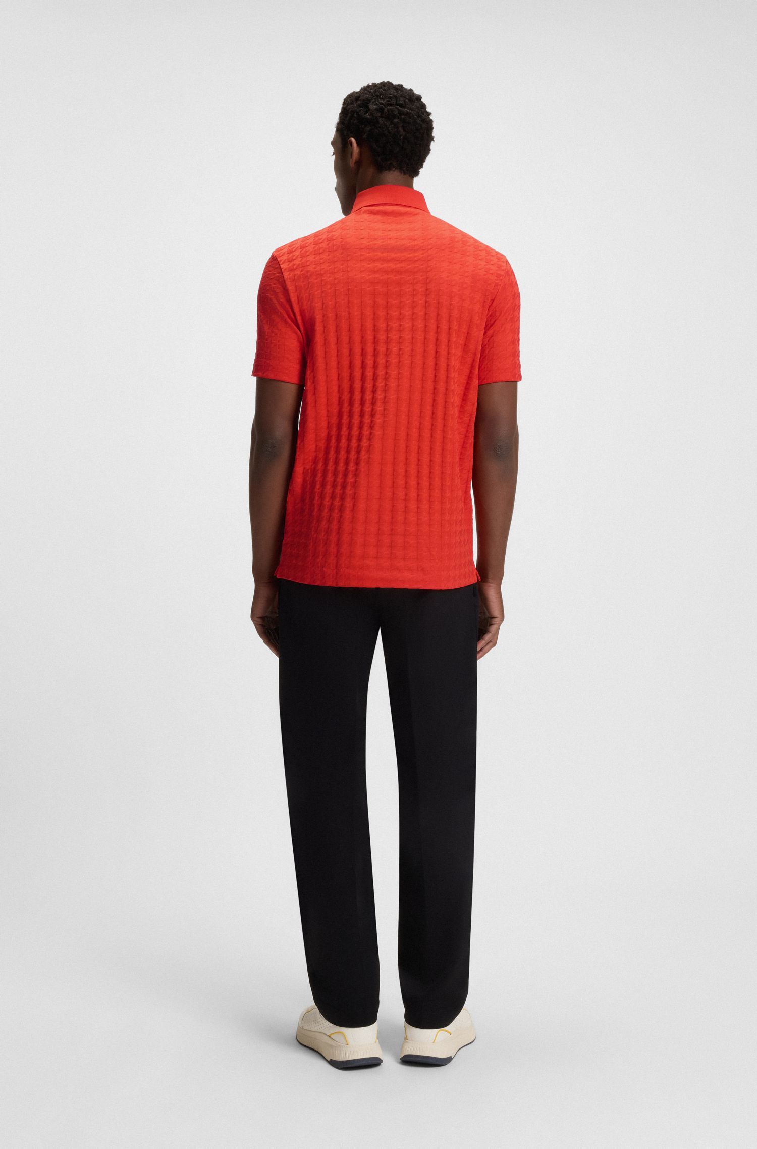 Áo polo Porsche x BOSS vải cotton mercerised jacquard họa tiết nanh sói