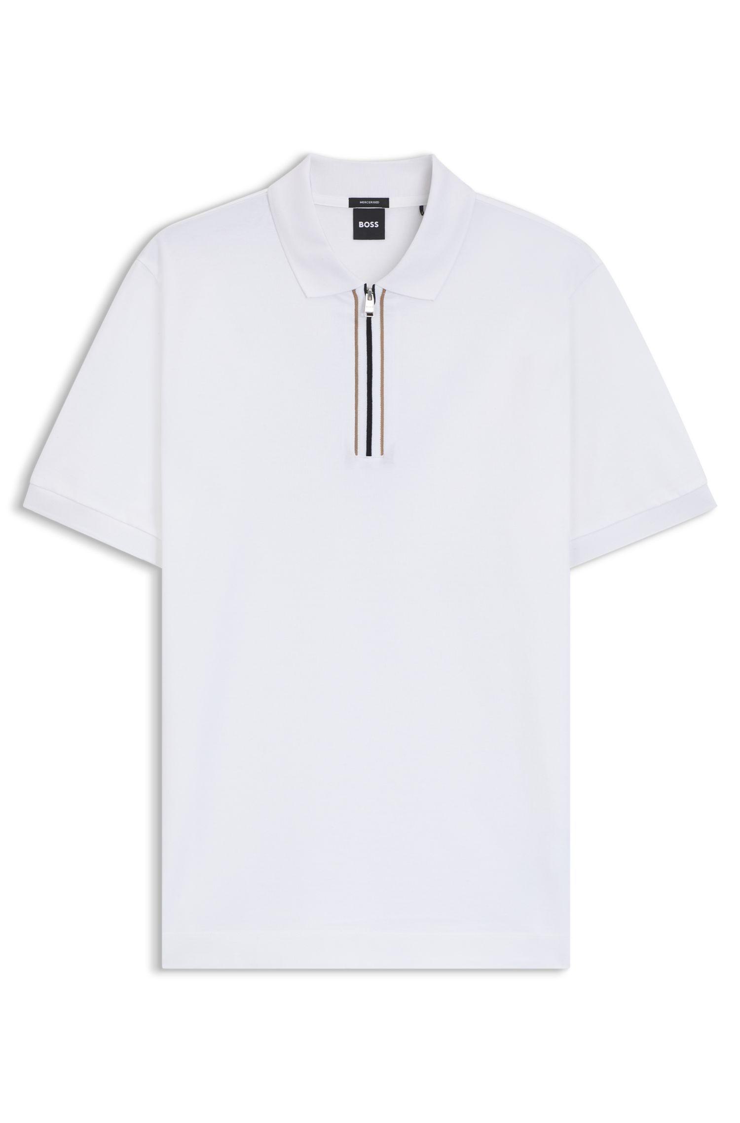 BOSS - Áo polo vải cotton mercerised cổ kéo khóa