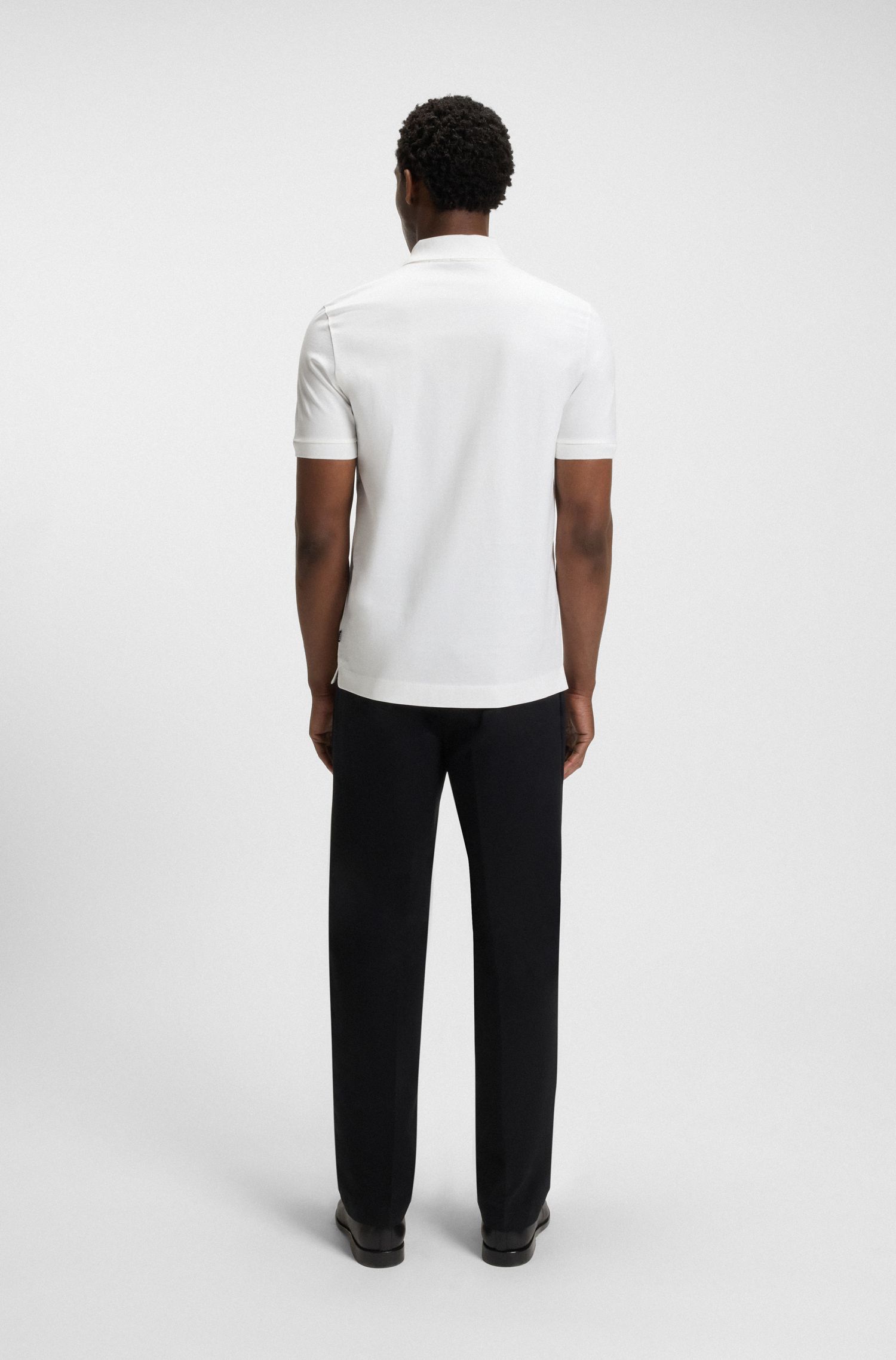 BOSS - Áo polo vải cotton mercerised cổ kéo khóa