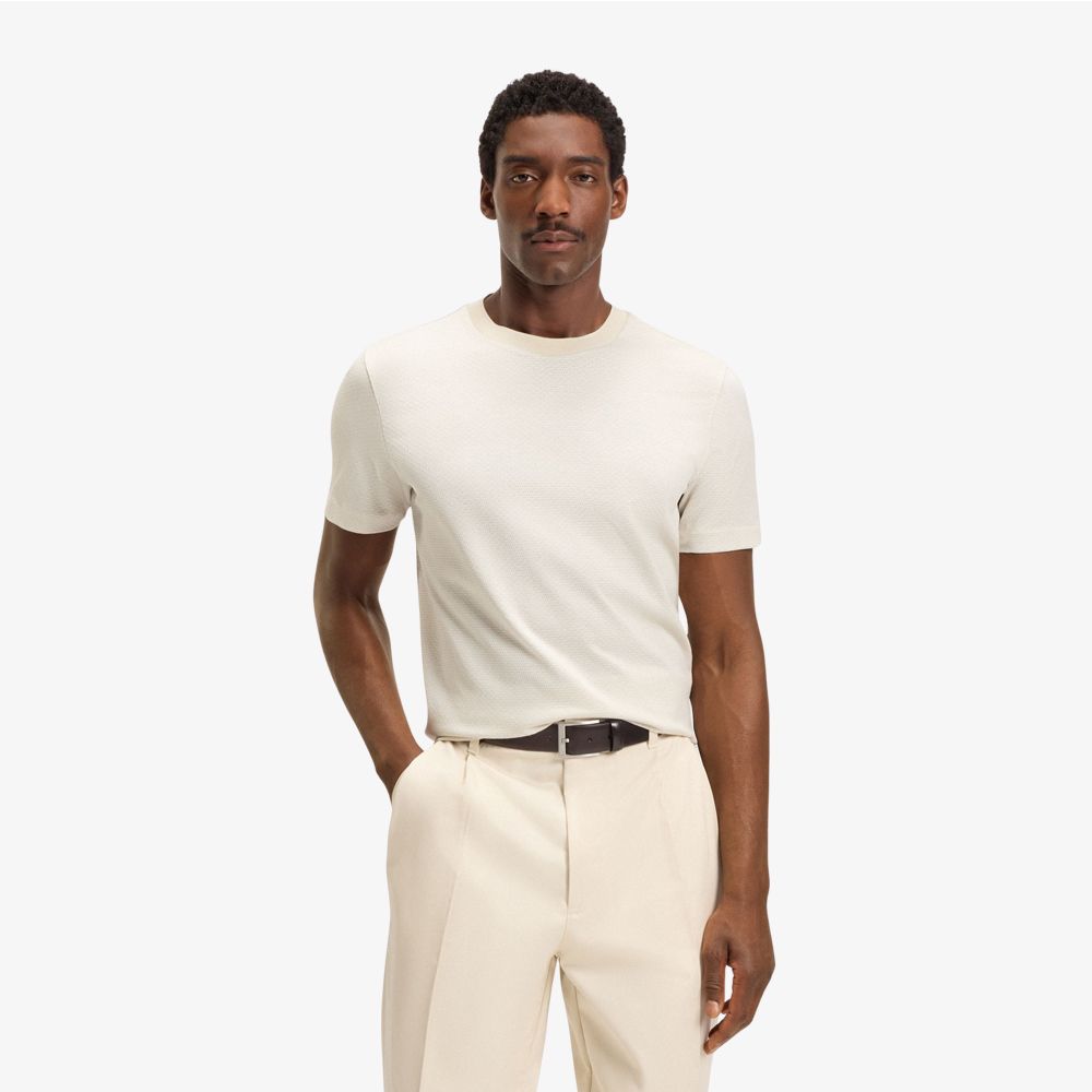 BOSS - Áo thun họa tiết hình học jacquard vải cotton mercerized