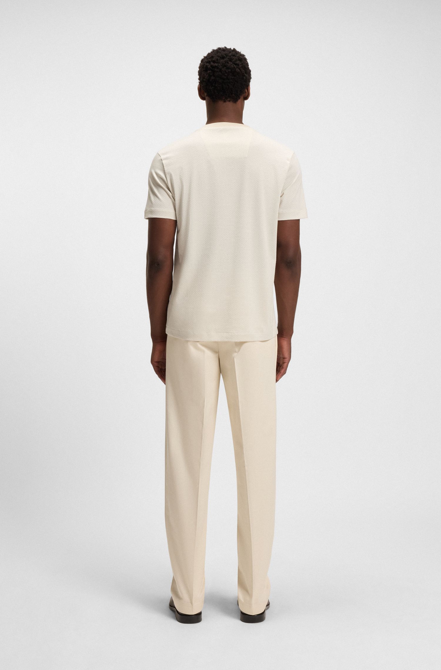 BOSS - Áo thun họa tiết hình học jacquard vải cotton mercerized