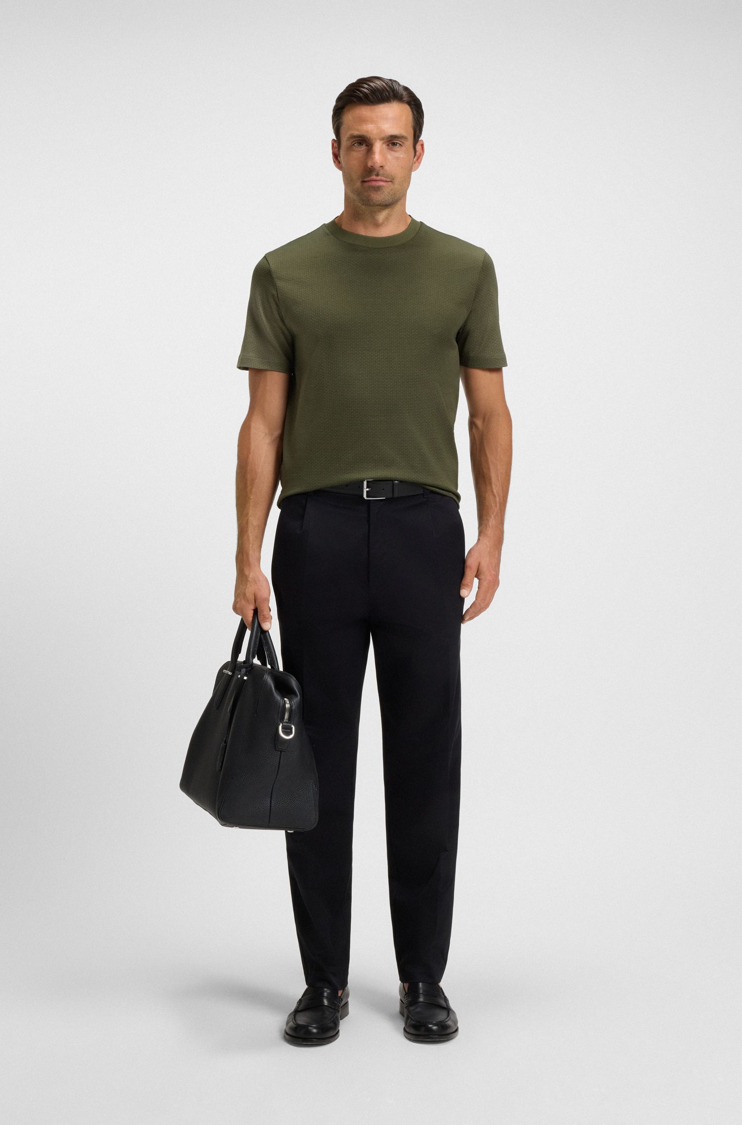 BOSS - Áo thun họa tiết hình học jacquard vải cotton mercerized