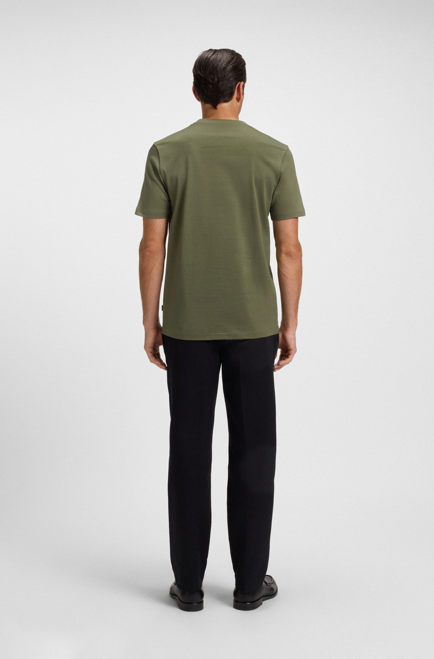 BOSS - Áo thun họa tiết hình học jacquard vải cotton mercerized