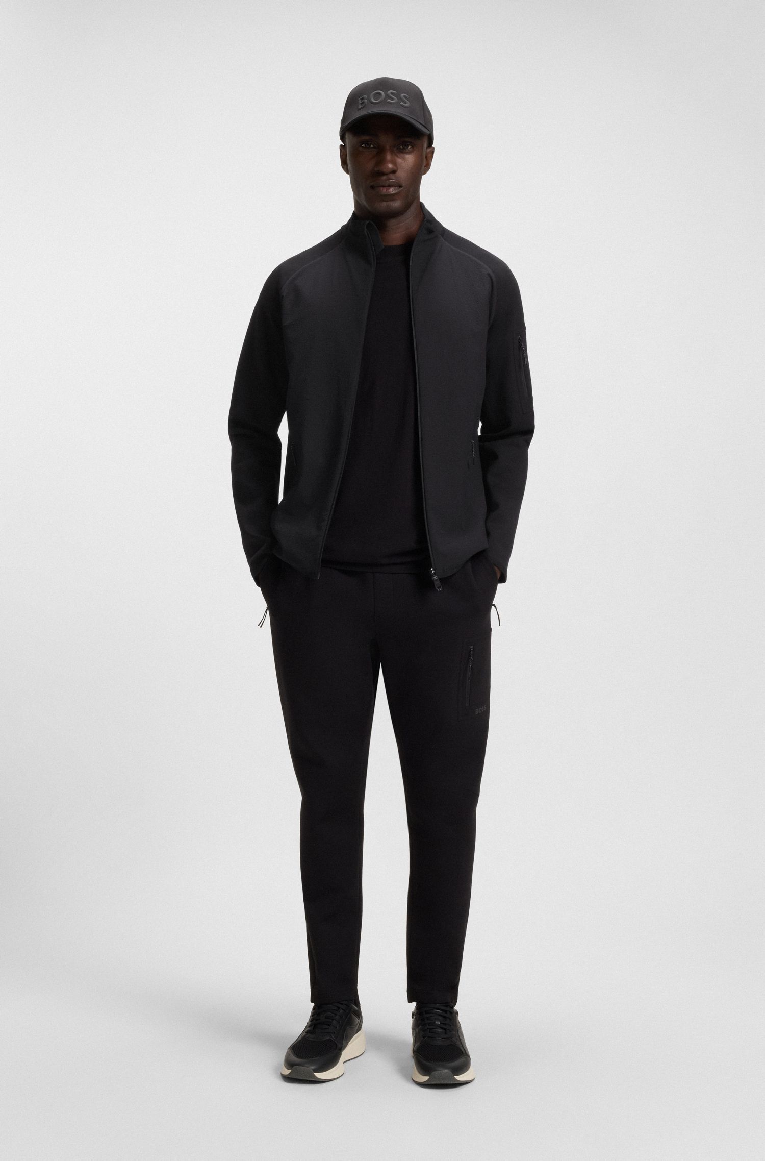 BOSS - Áo sweatshirt kéo khóa dáng regular-fit với chi tiết phản quang trang trí