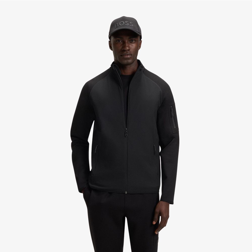 BOSS - Áo sweatshirt kéo khóa dáng regular-fit với chi tiết phản quang trang trí