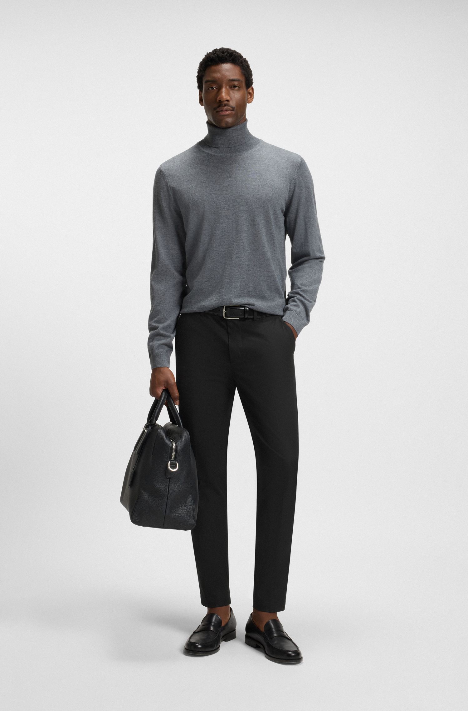 BOSS - Quần âu dáng ôm vải cotton co giãn