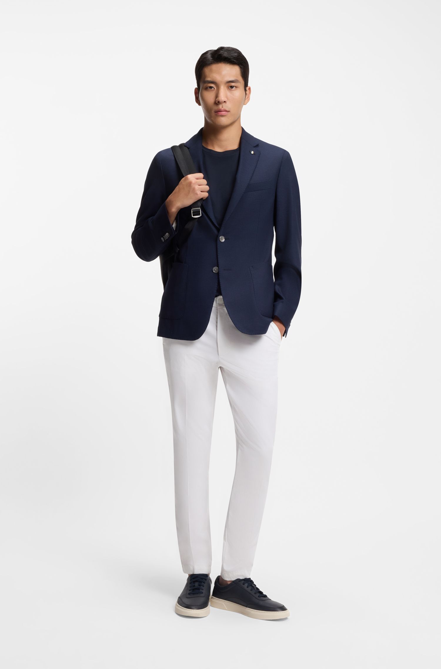 BOSS - Quần âu dáng ôm vải cotton co giãn