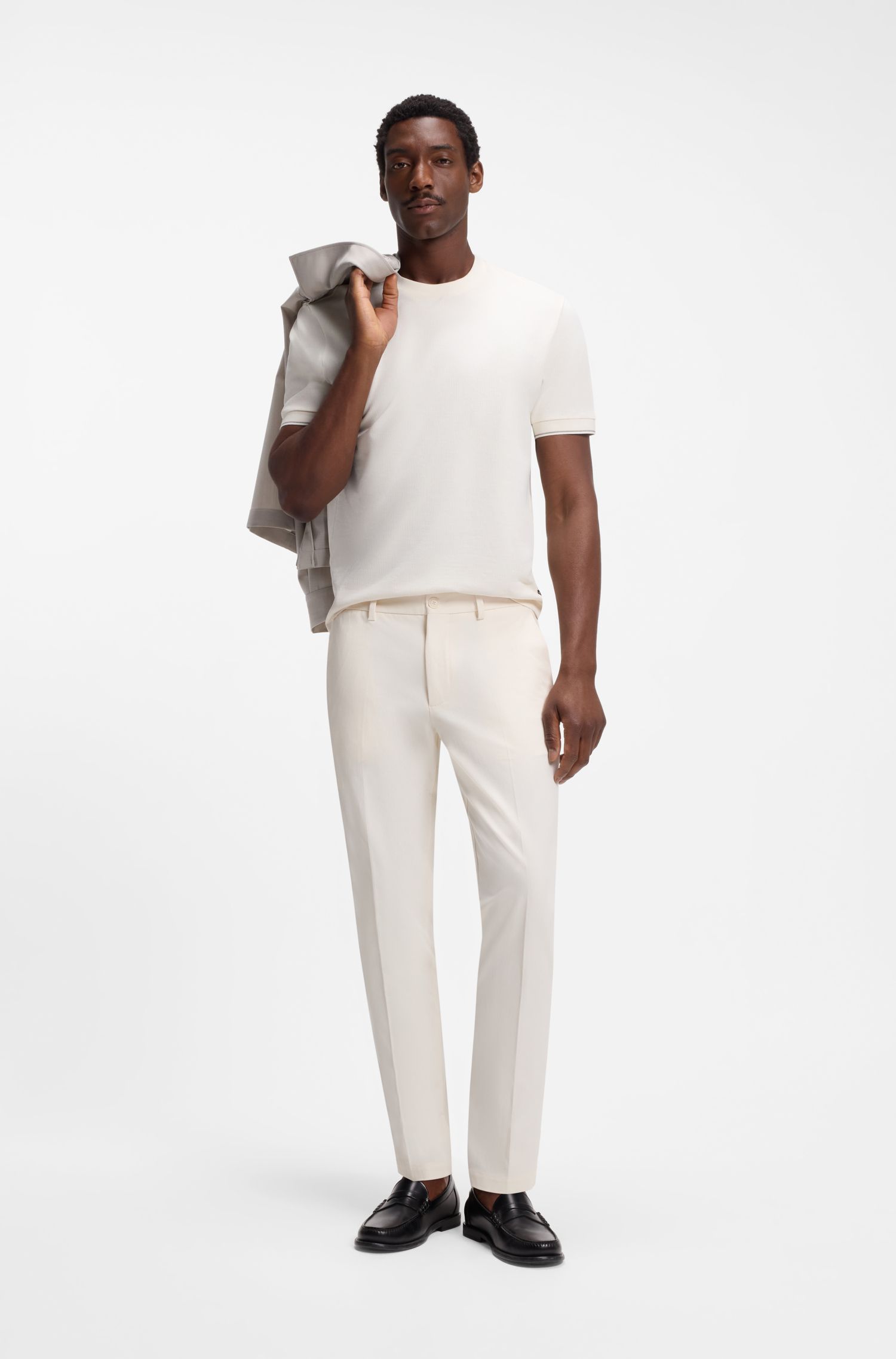 BOSS - Quần âu dáng ôm vải cotton co giãn