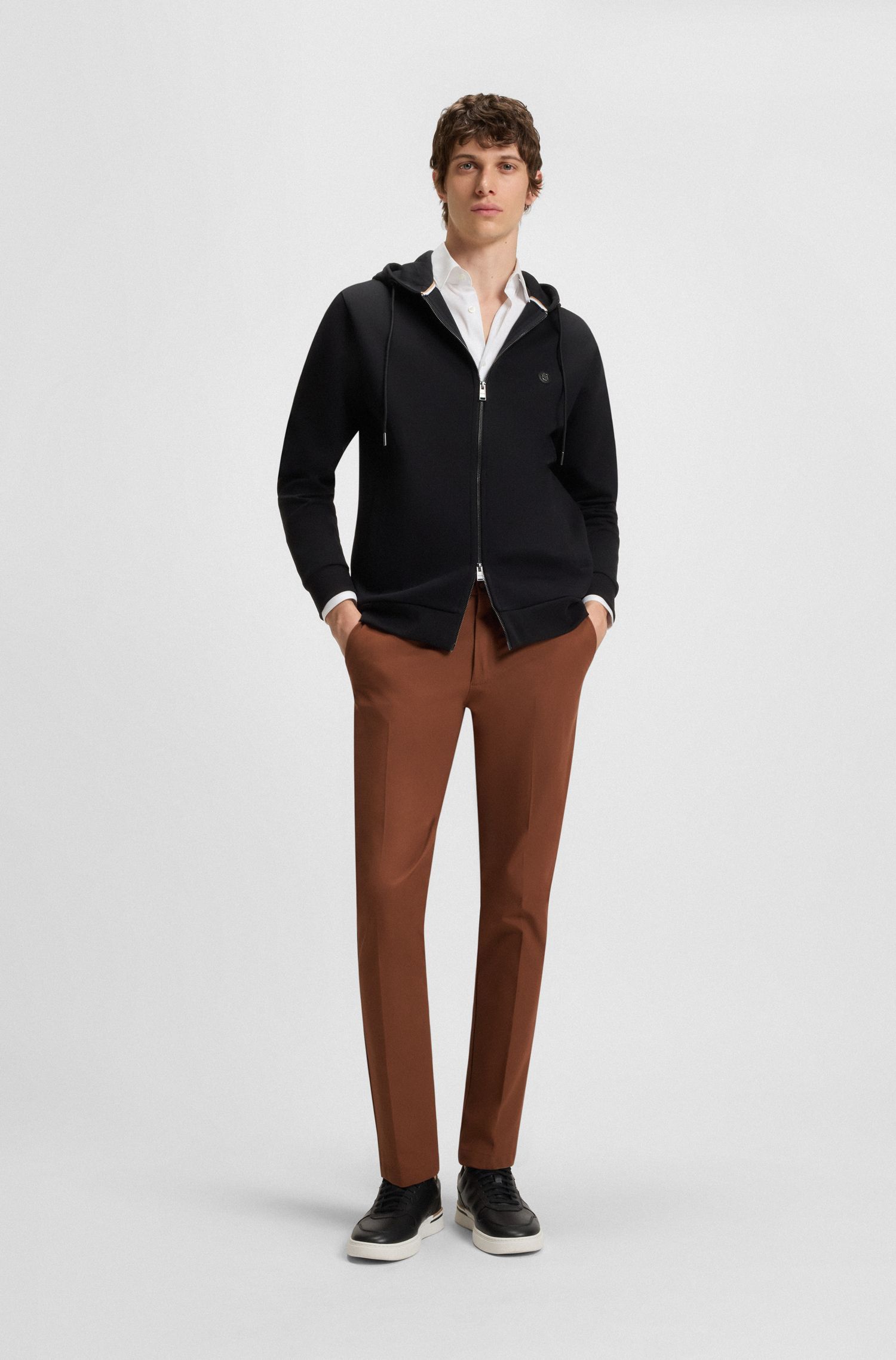 BOSS - Quần âu dáng ôm vải cotton co giãn