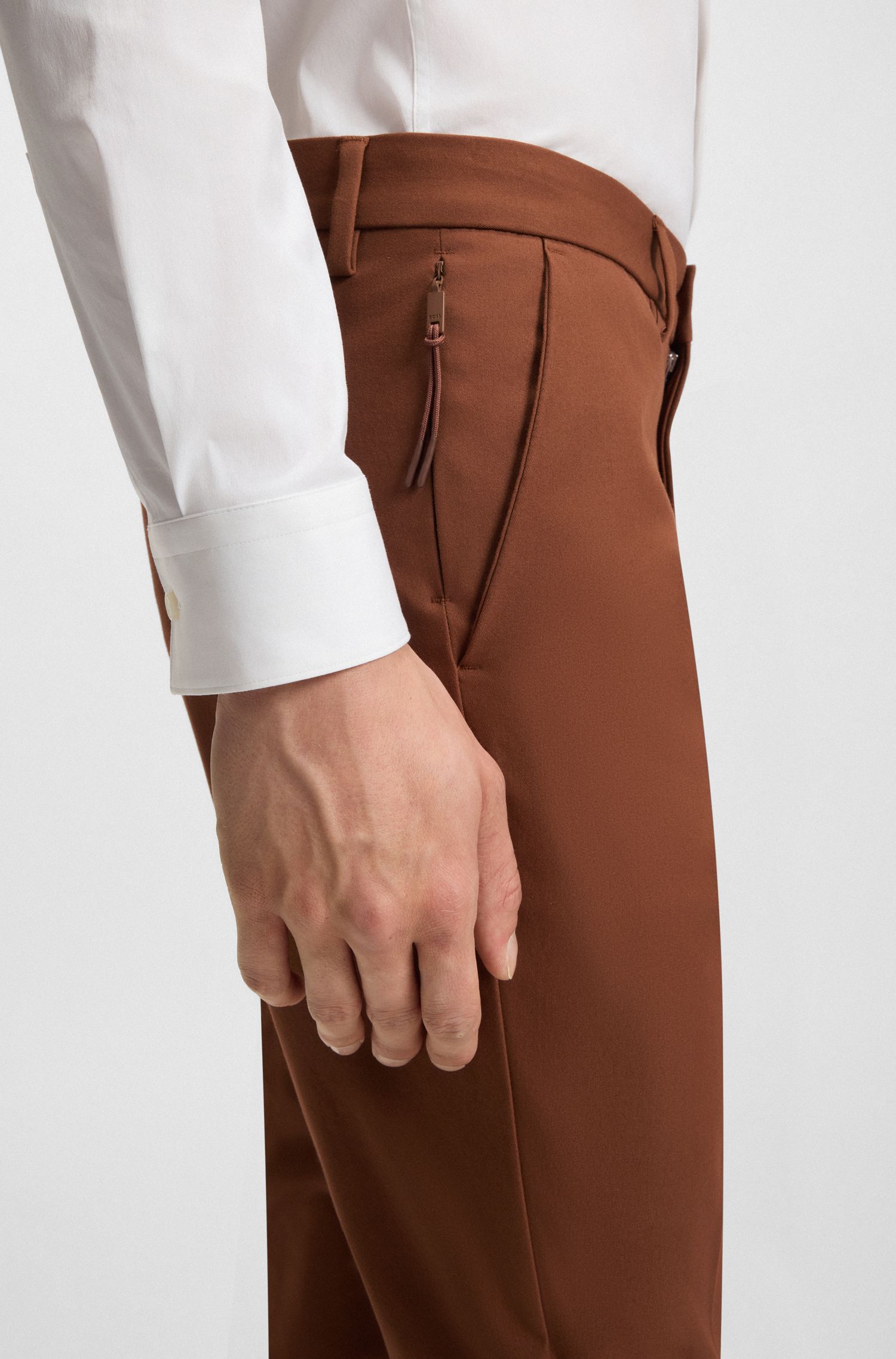 BOSS - Quần âu dáng ôm vải cotton co giãn