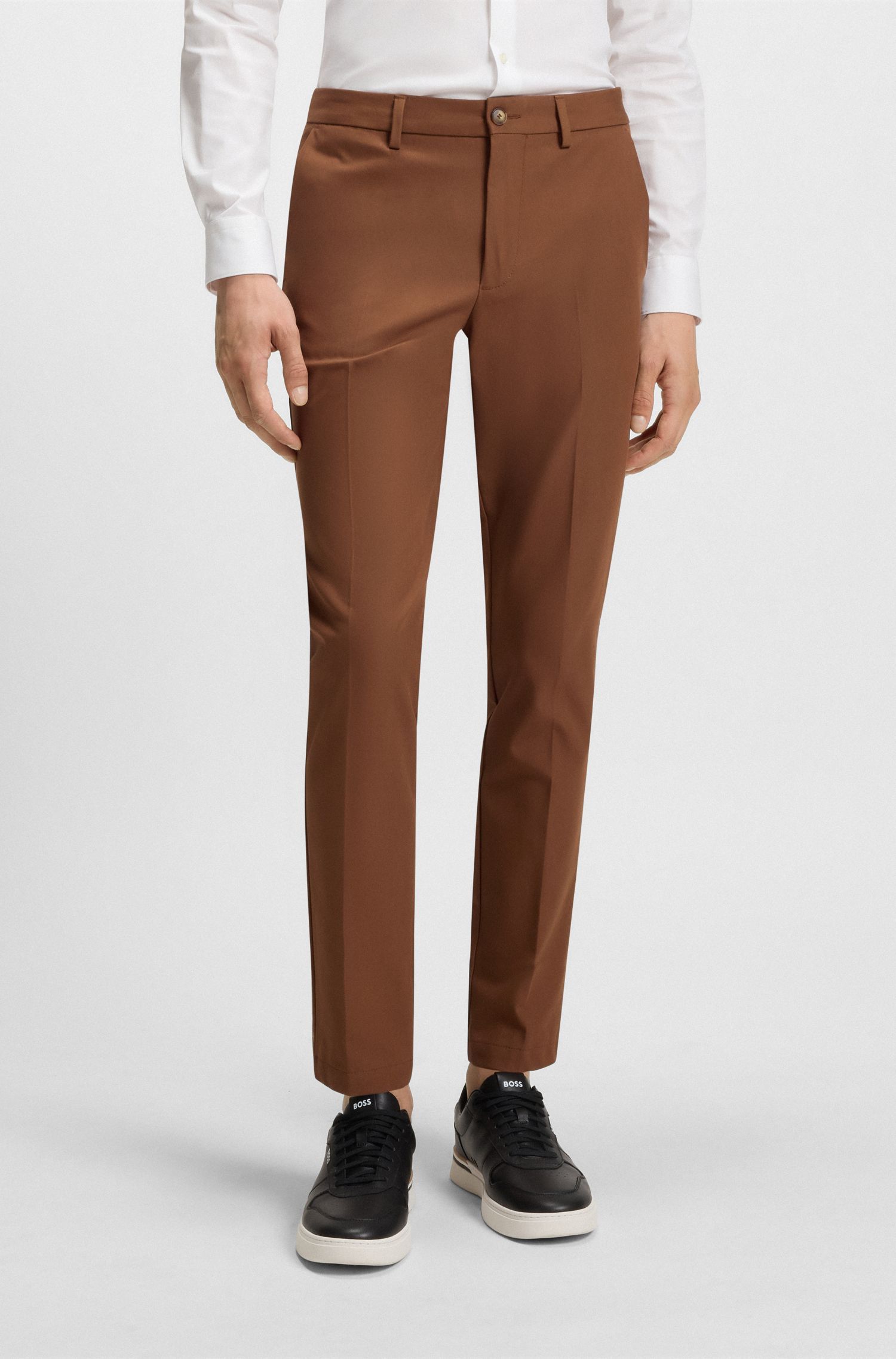 BOSS - Quần âu dáng ôm vải cotton co giãn
