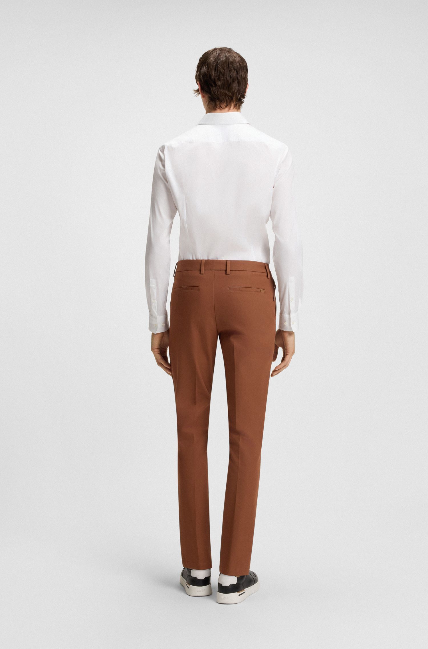 BOSS - Quần âu dáng ôm vải cotton co giãn
