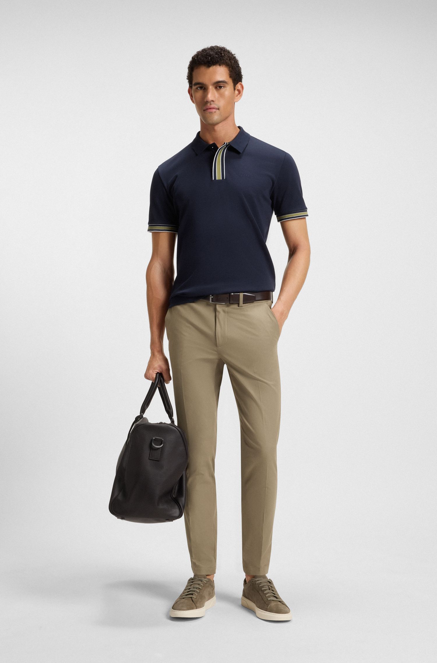 BOSS - Quần âu dáng ôm vải cotton co giãn