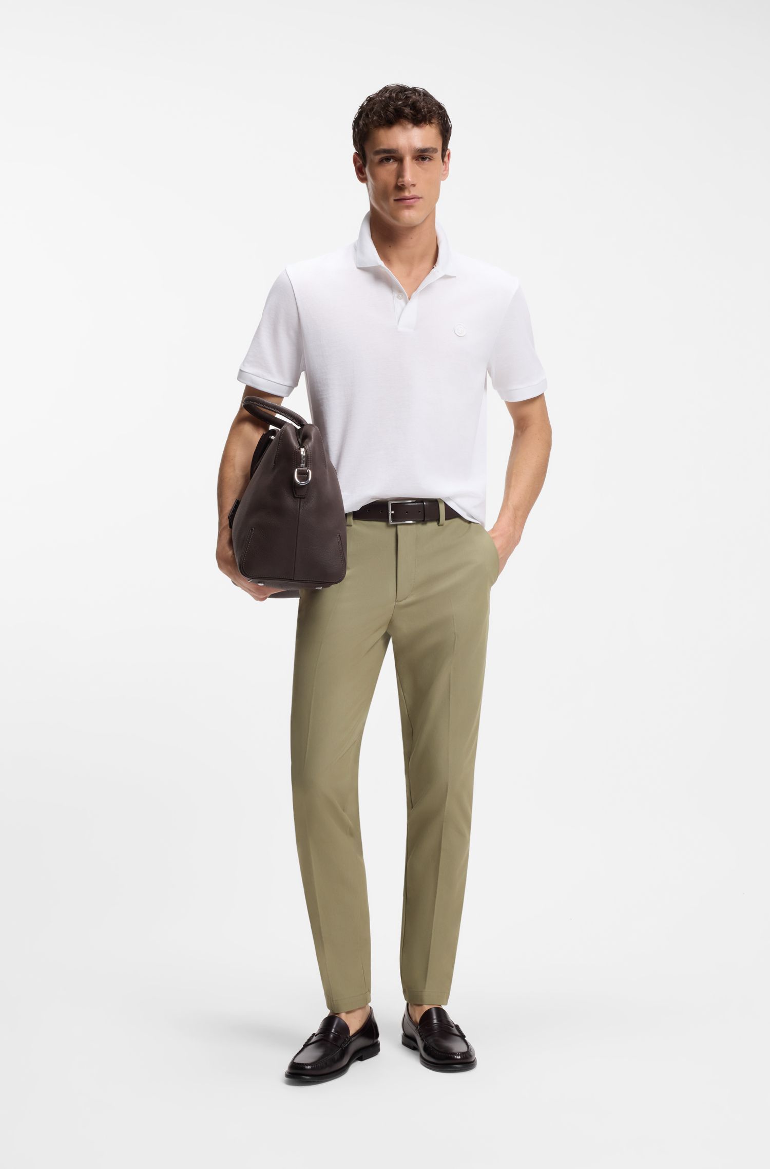 BOSS - Quần âu dáng ôm vải cotton co giãn