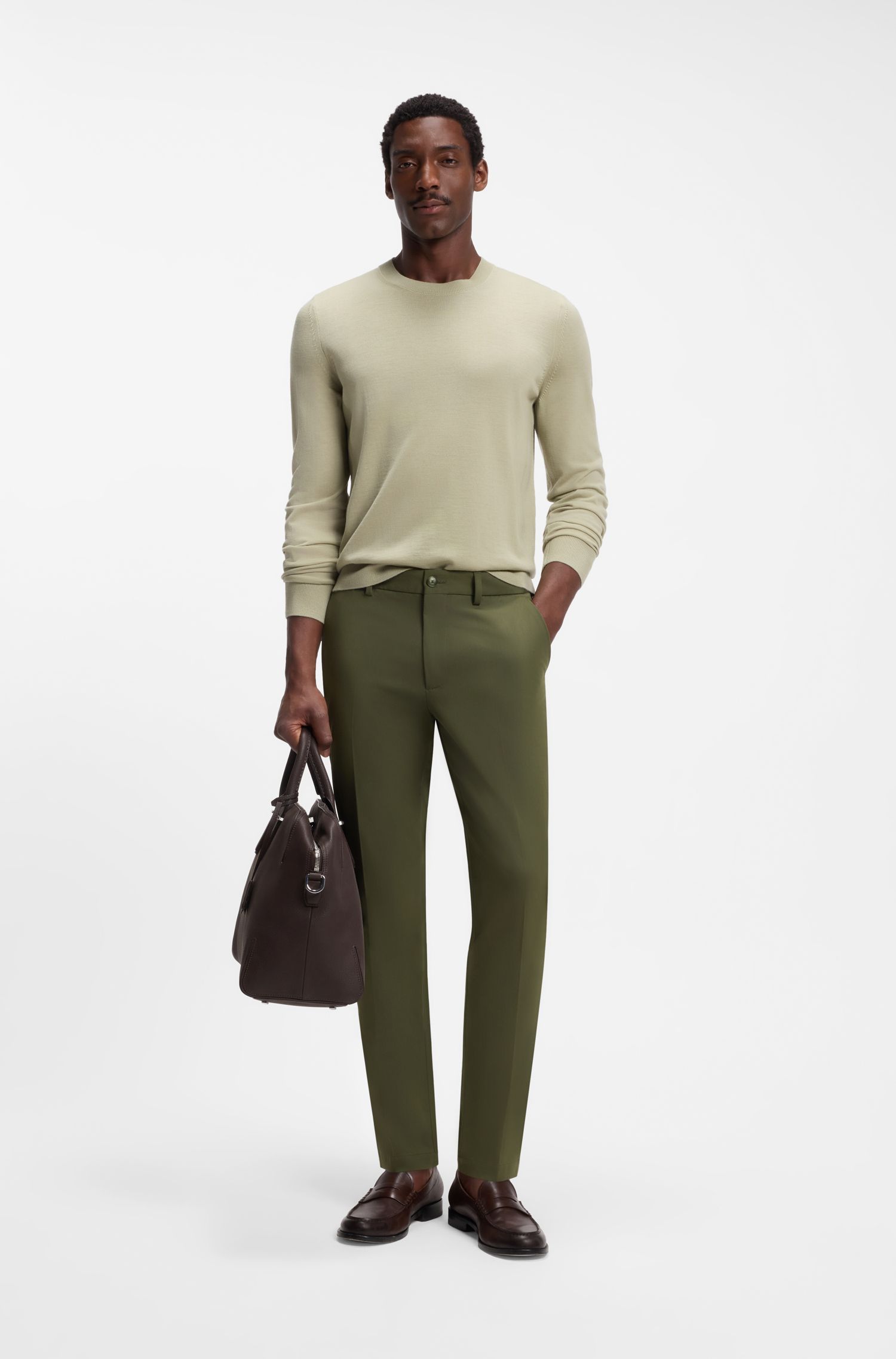 BOSS - Quần âu dáng ôm vải cotton co giãn