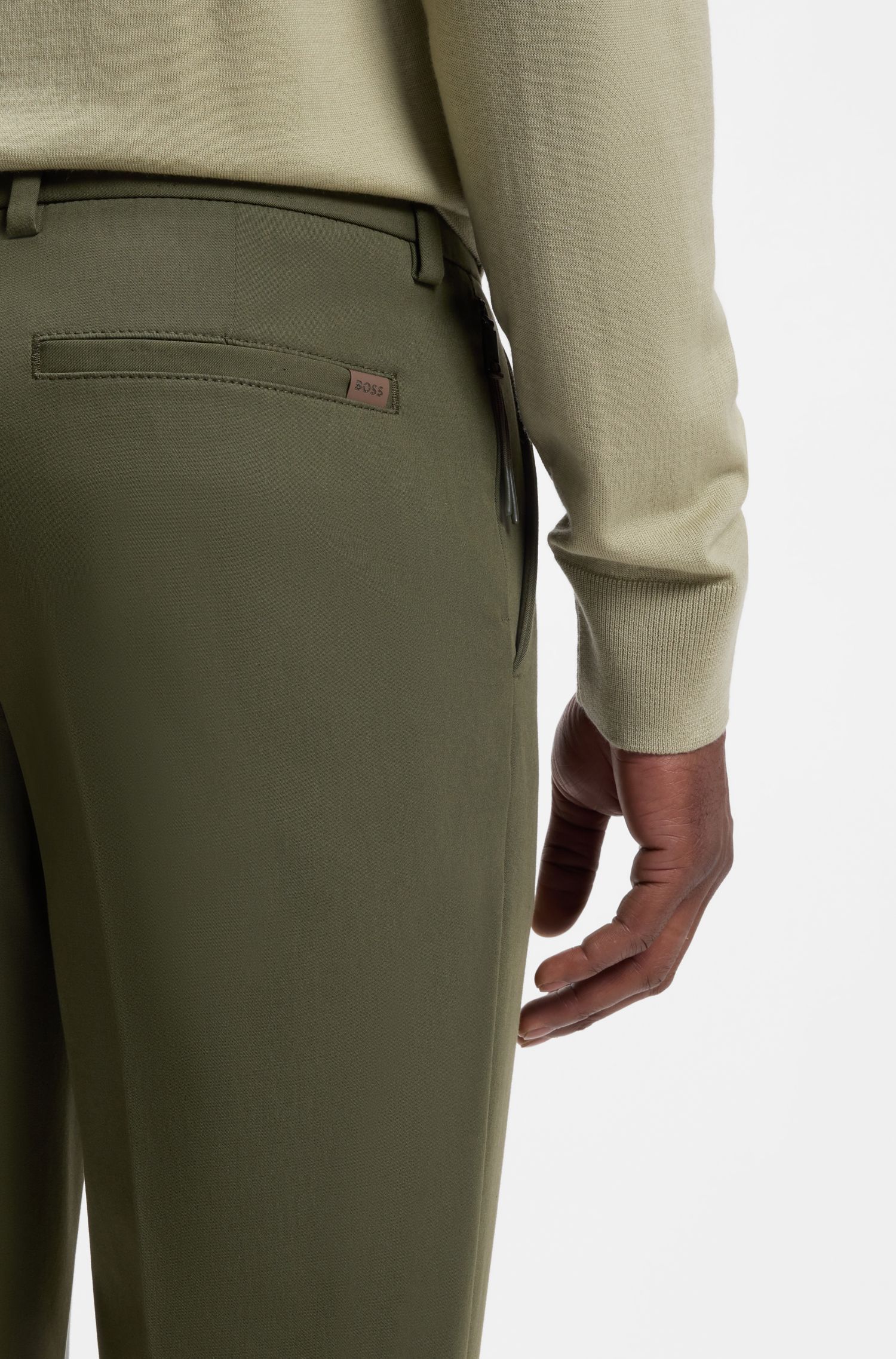 BOSS - Quần âu dáng ôm vải cotton co giãn