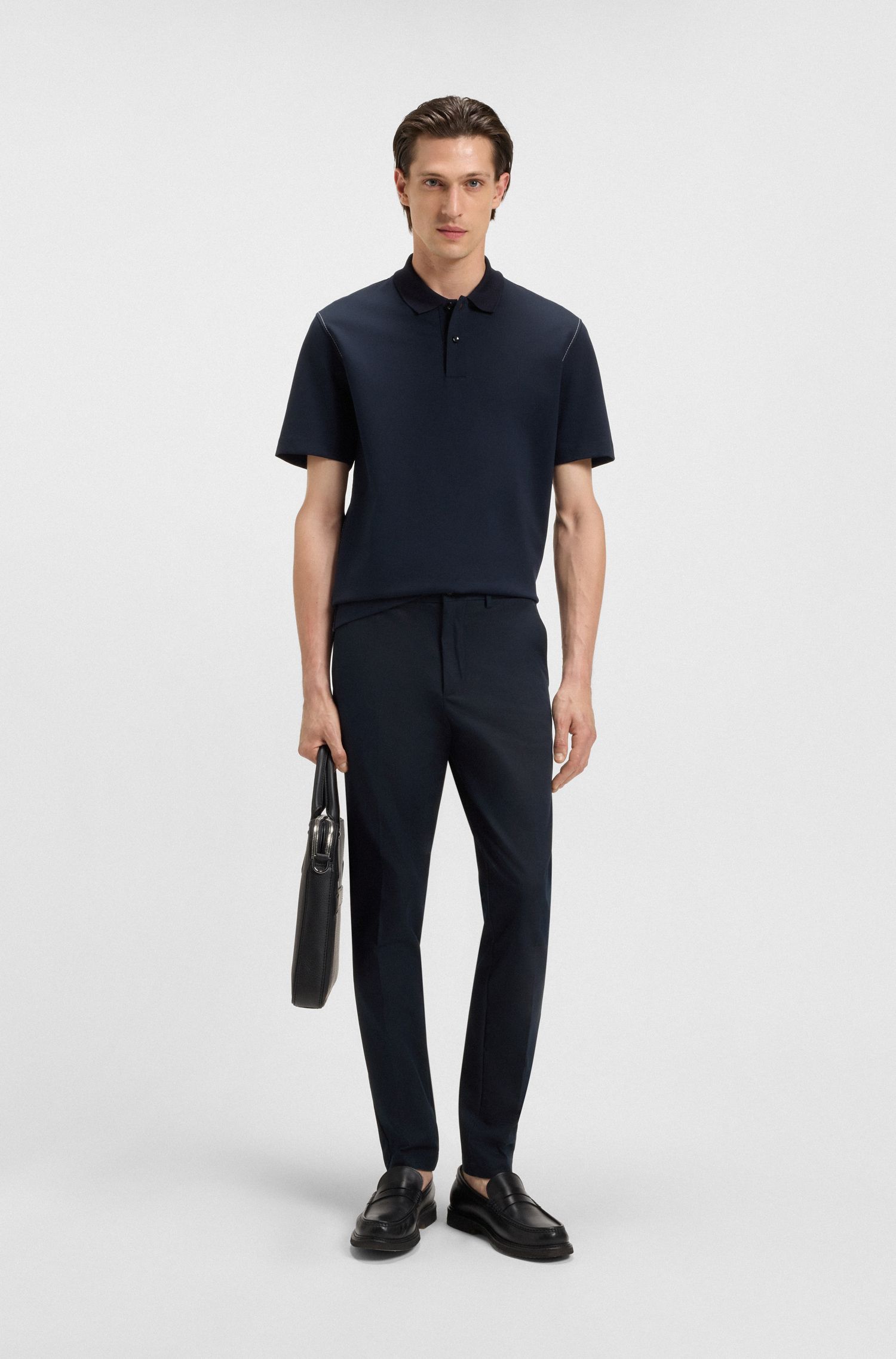BOSS - Quần âu dáng ôm vải cotton co giãn