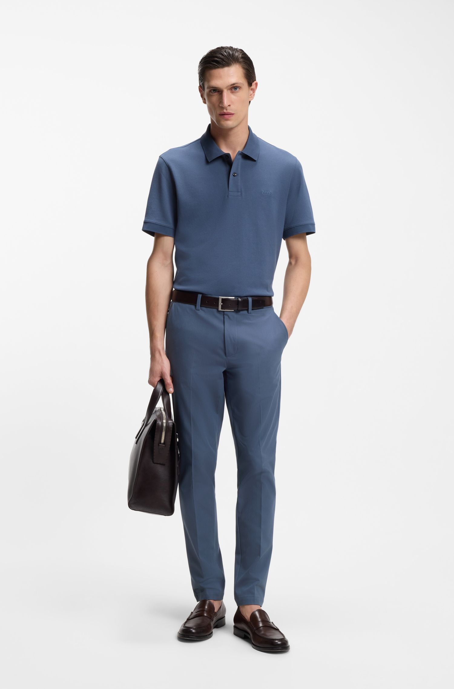 BOSS - Quần âu dáng ôm vải cotton co giãn