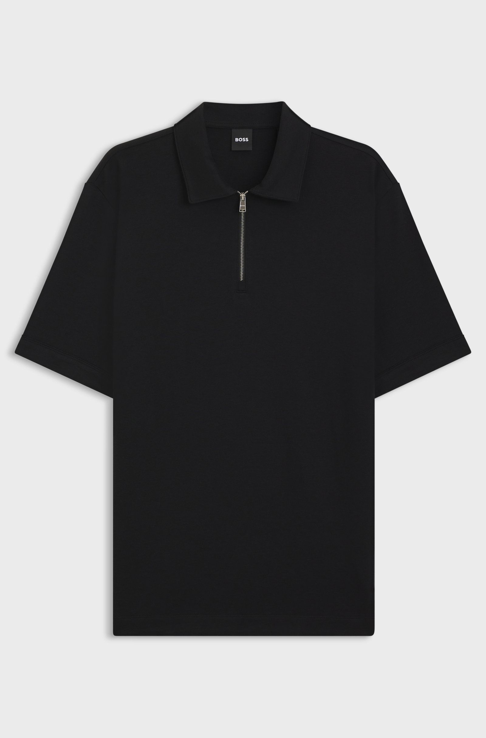 BOSS - Áo polo cổ zip vải piqué
