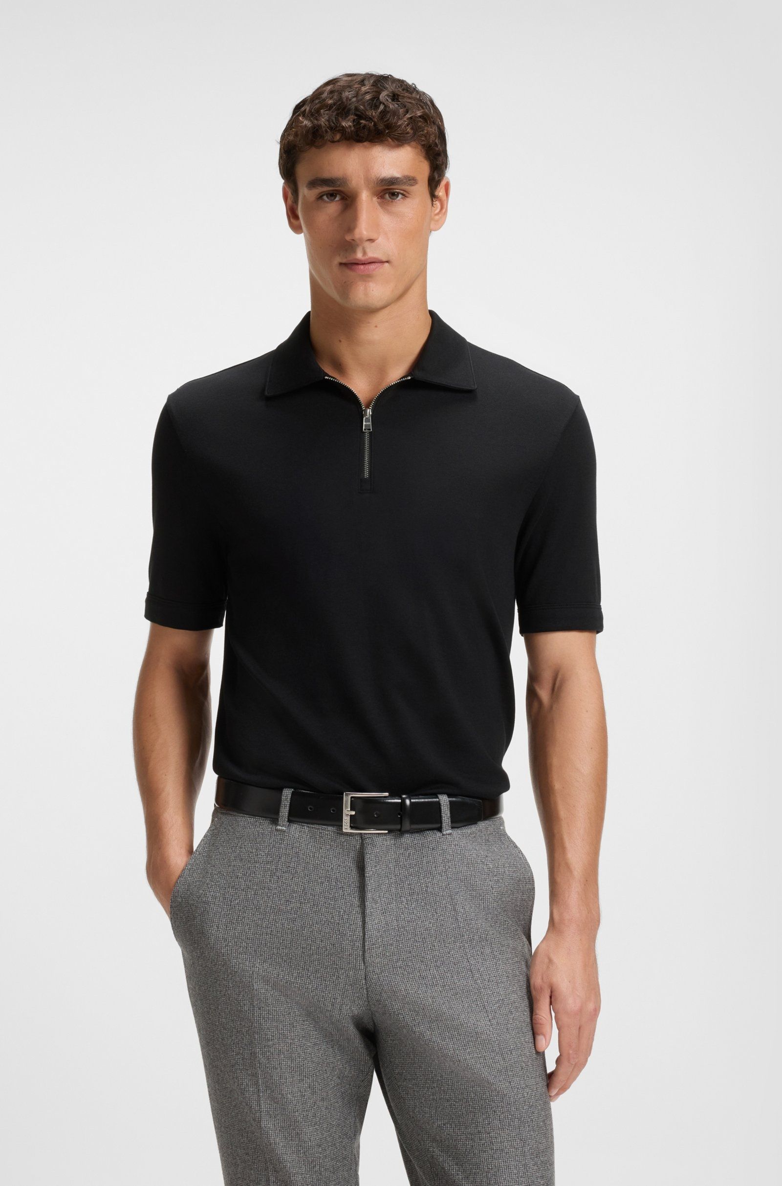 Áo polo cổ zip vải piqué