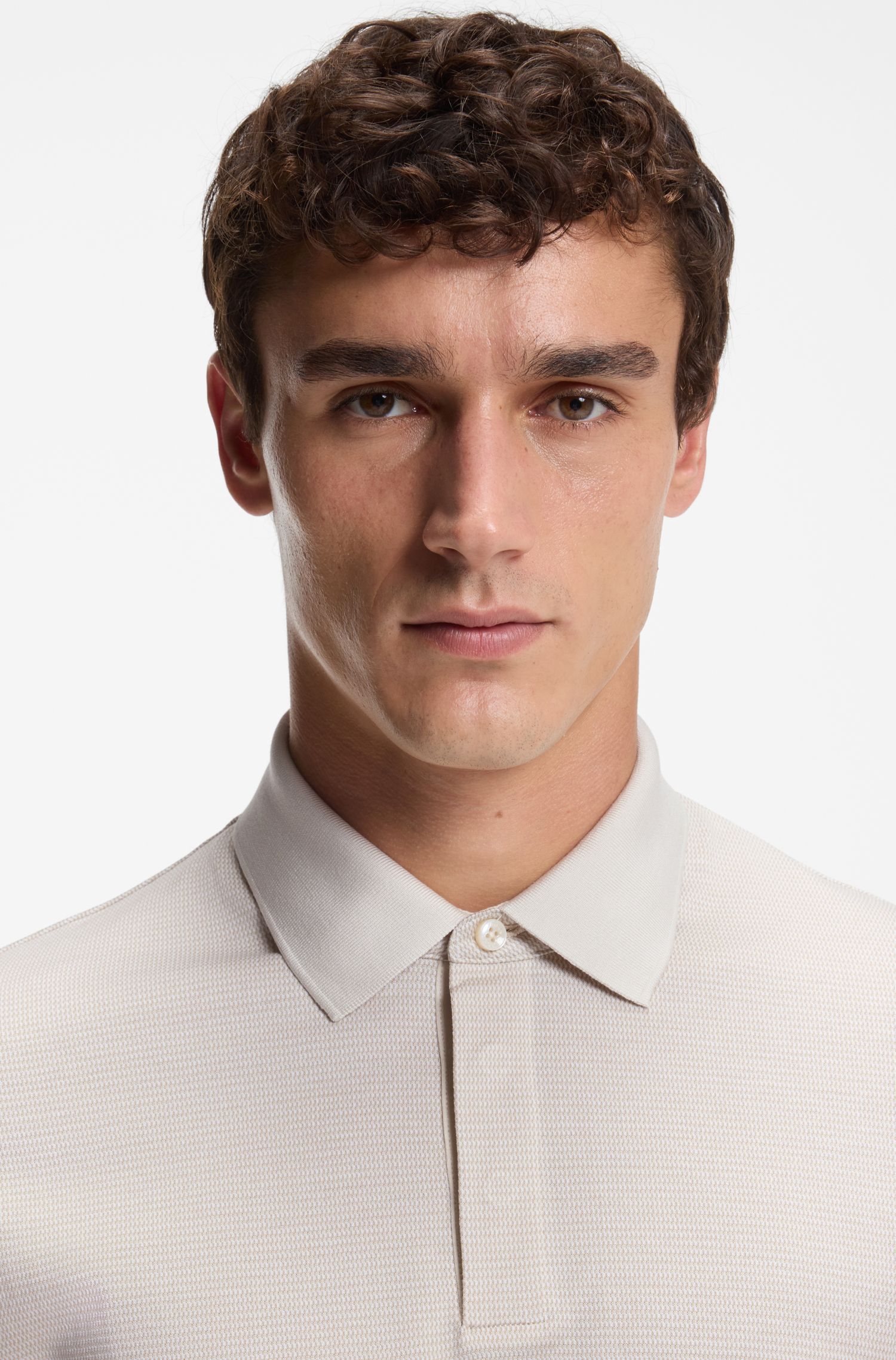 BOSS - Áo polo vải cotton mercerised với cổ trơn