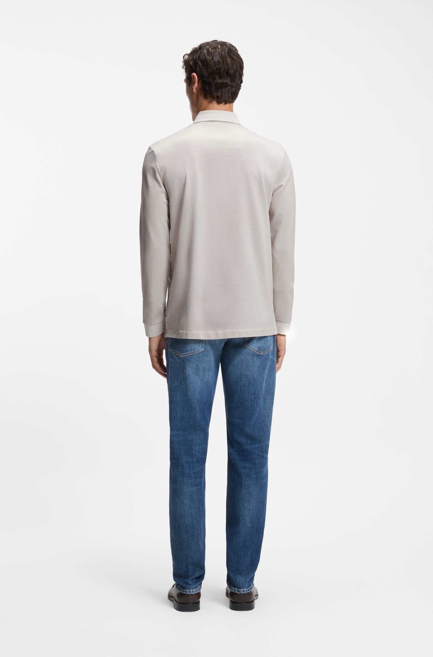BOSS - Áo polo vải cotton mercerised với cổ trơn
