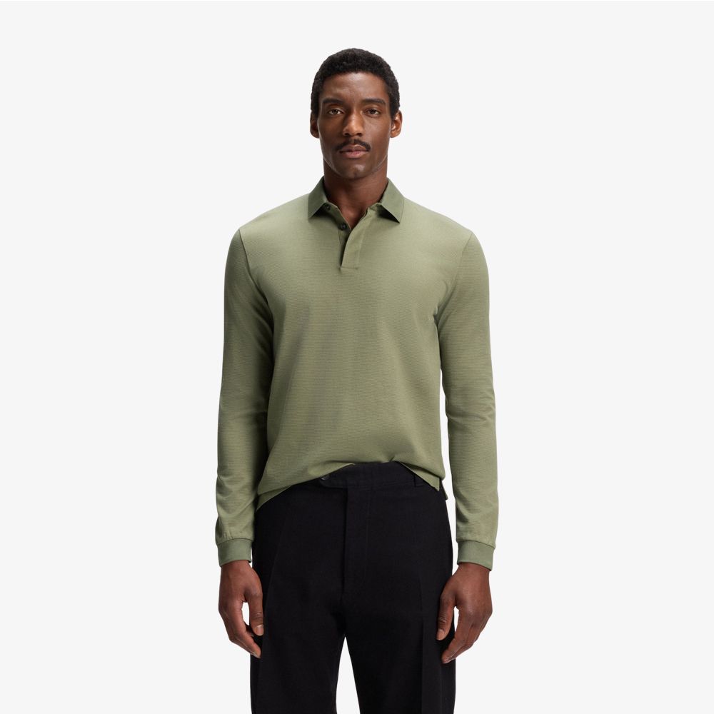 BOSS - Áo polo vải cotton mercerised với cổ trơn
