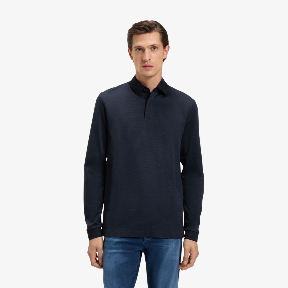 BOSS - Áo polo vải cotton mercerised với cổ trơn