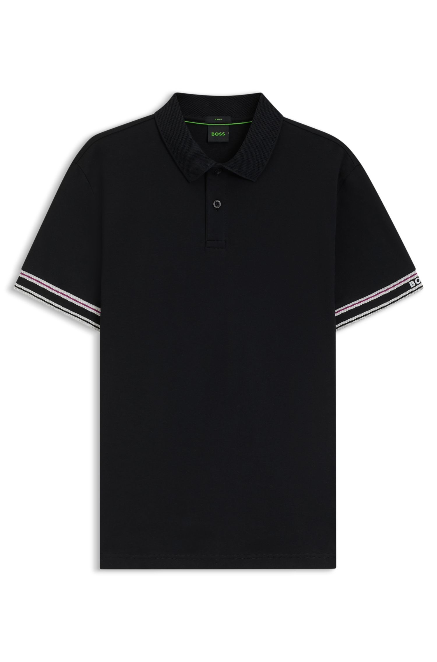 BOSS - Áo polo cotton cổ sọc dáng ôm