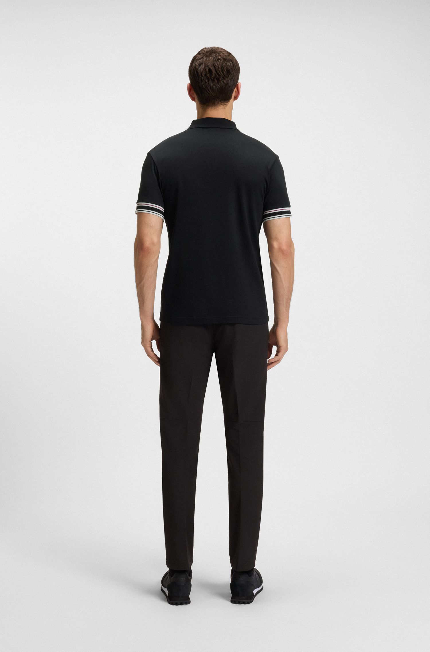 BOSS - Áo polo cotton cổ sọc dáng ôm