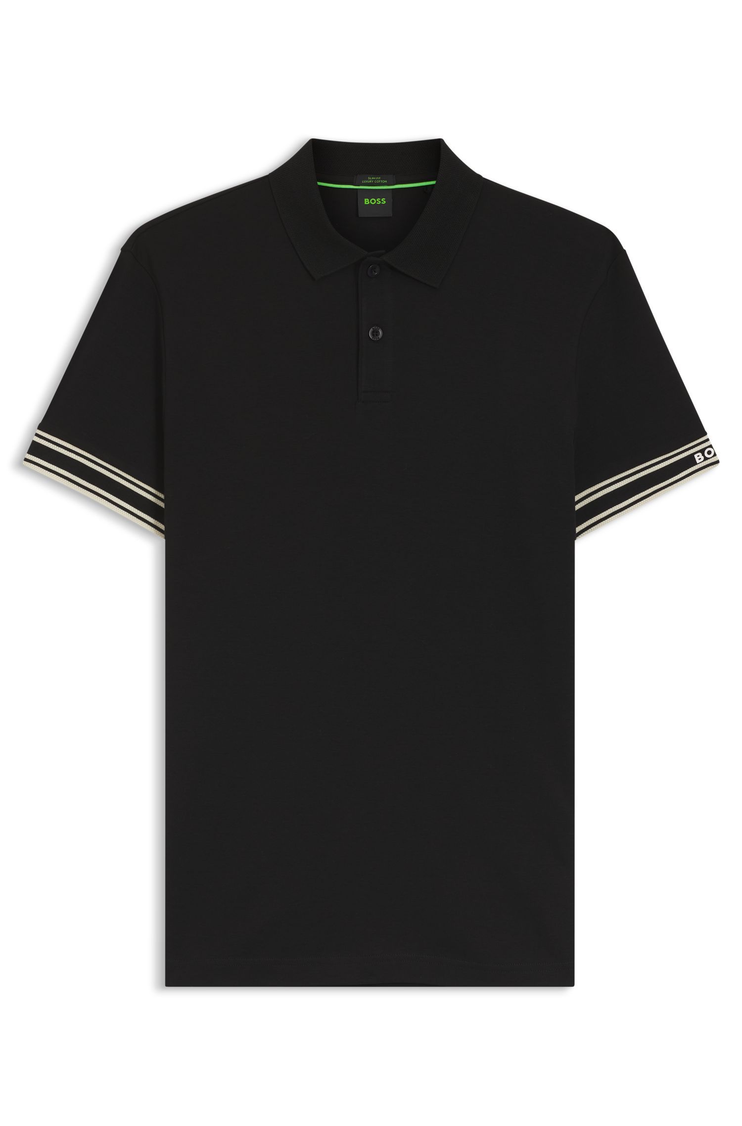 BOSS - Áo polo cotton cổ sọc dáng ôm
