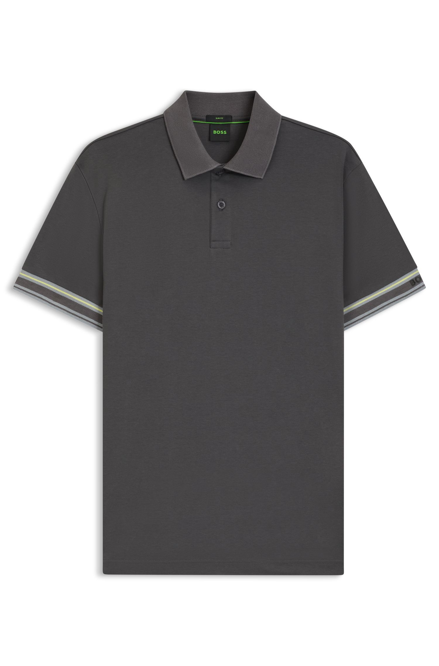 BOSS - Áo polo cotton cổ sọc dáng ôm