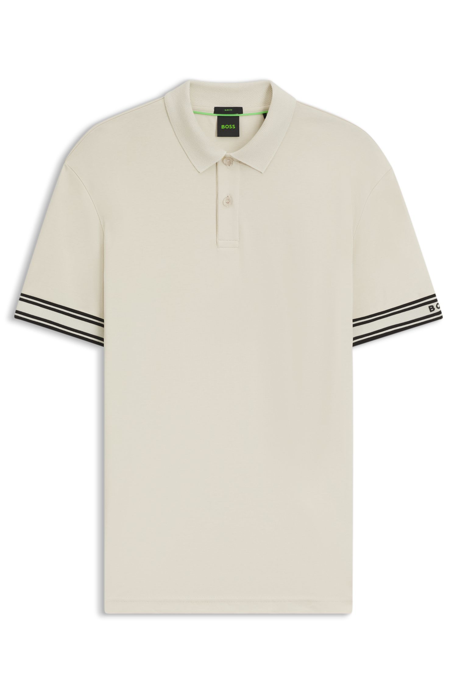 BOSS - Áo polo cotton cổ sọc dáng ôm