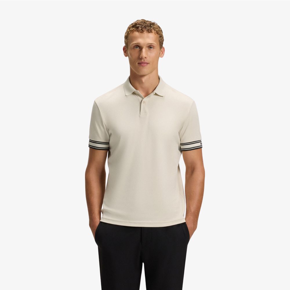 BOSS - Áo polo cotton cổ sọc dáng ôm