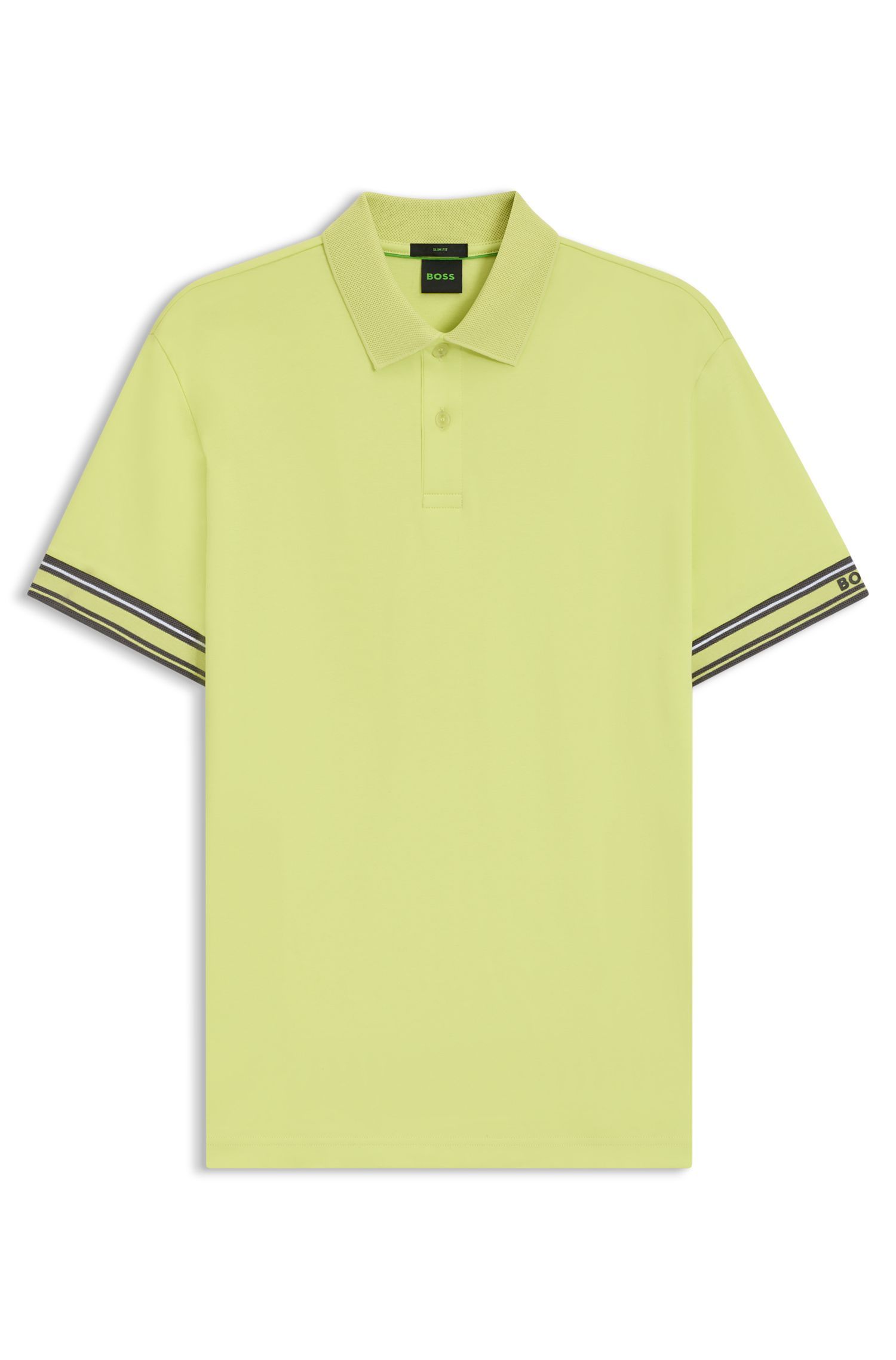 BOSS - Áo polo cotton cổ sọc dáng ôm