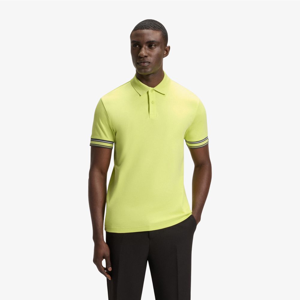 BOSS - Áo polo cotton cổ sọc dáng ôm