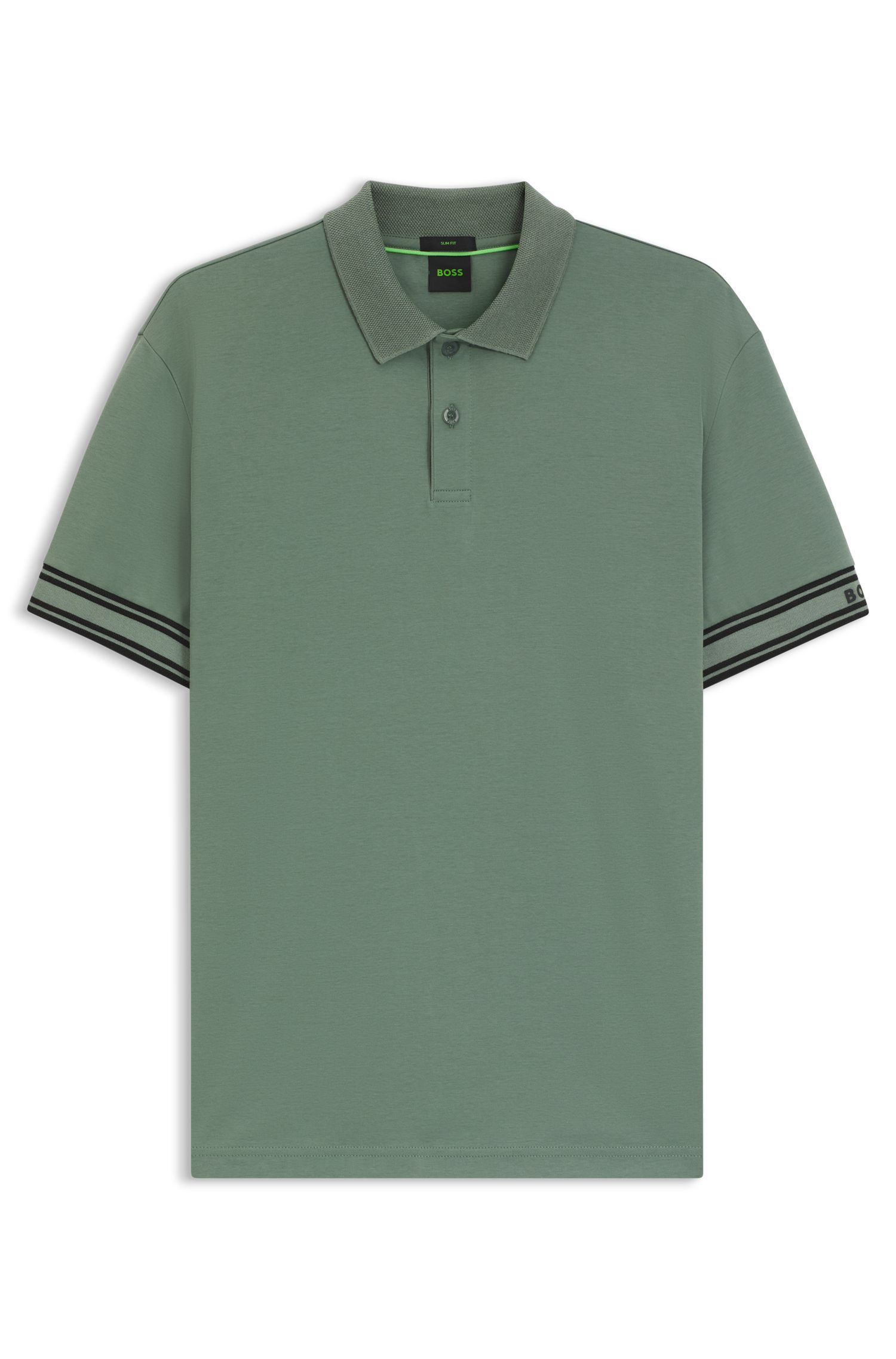BOSS - Áo polo cotton cổ sọc dáng ôm