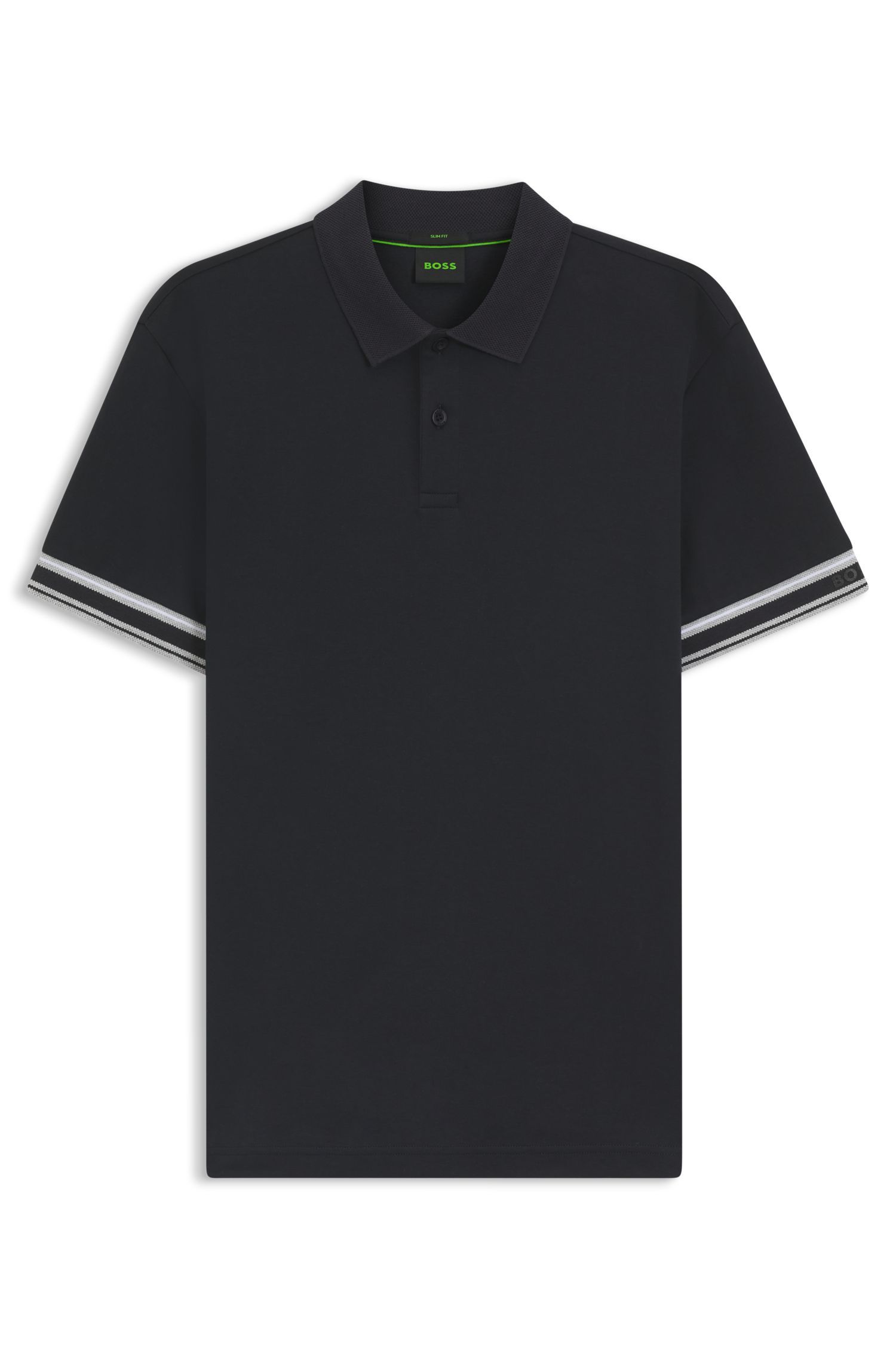 BOSS - Áo polo cotton cổ sọc dáng ôm